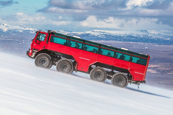 Red Glacier Monster Truck on Langjokull Glacier from Gulfoss - What to Wear for Langjökull: Bring Shoes, Bring Warmth, Bring Sunglasses
